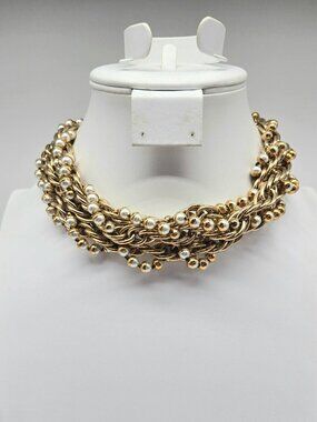 Vintage Christian Dior Runway Necklace Gold Torsade Glass Pearl Collar Signed
